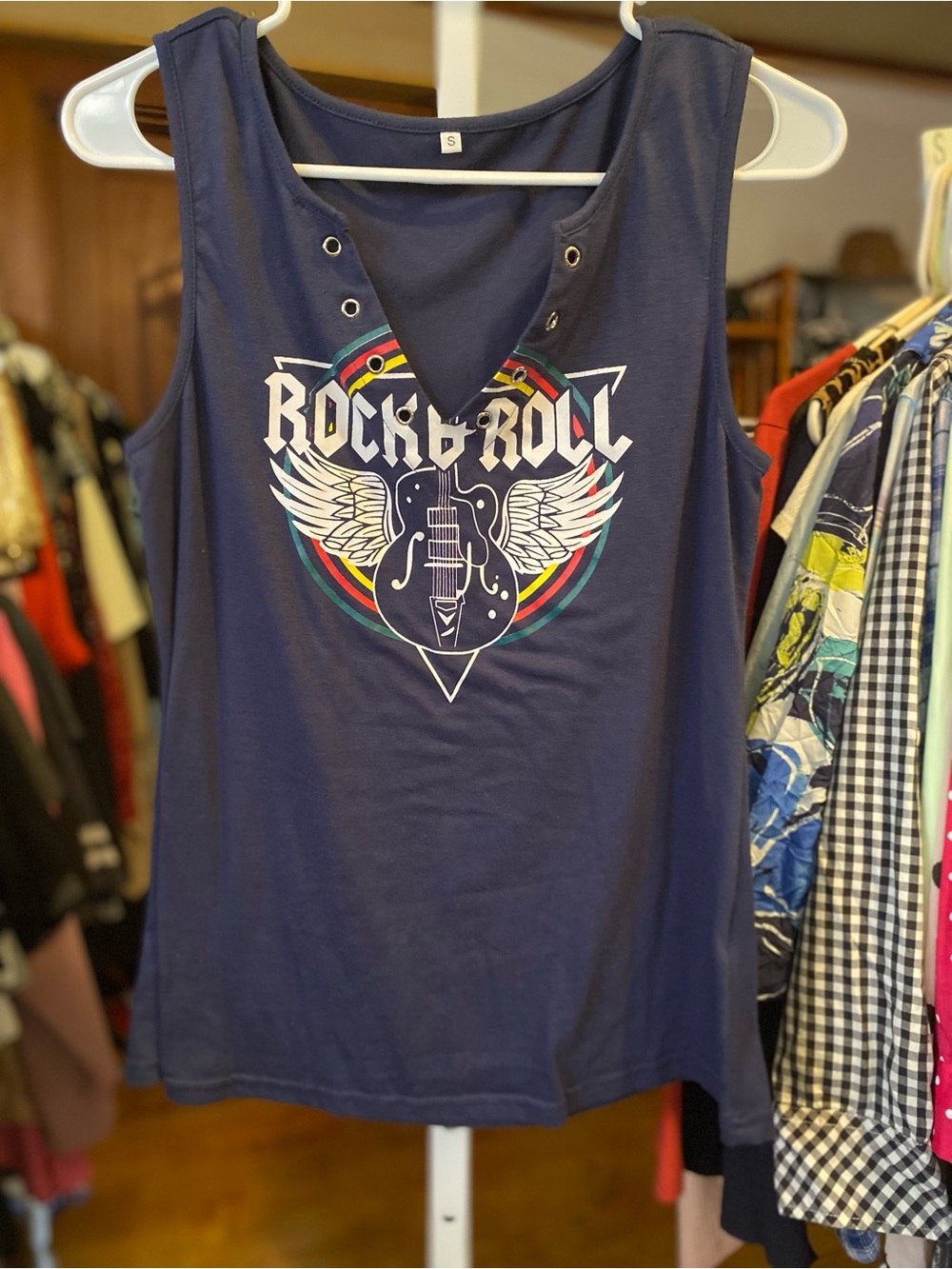 Rock & Roll Graphic Navy Tank Top - Women's